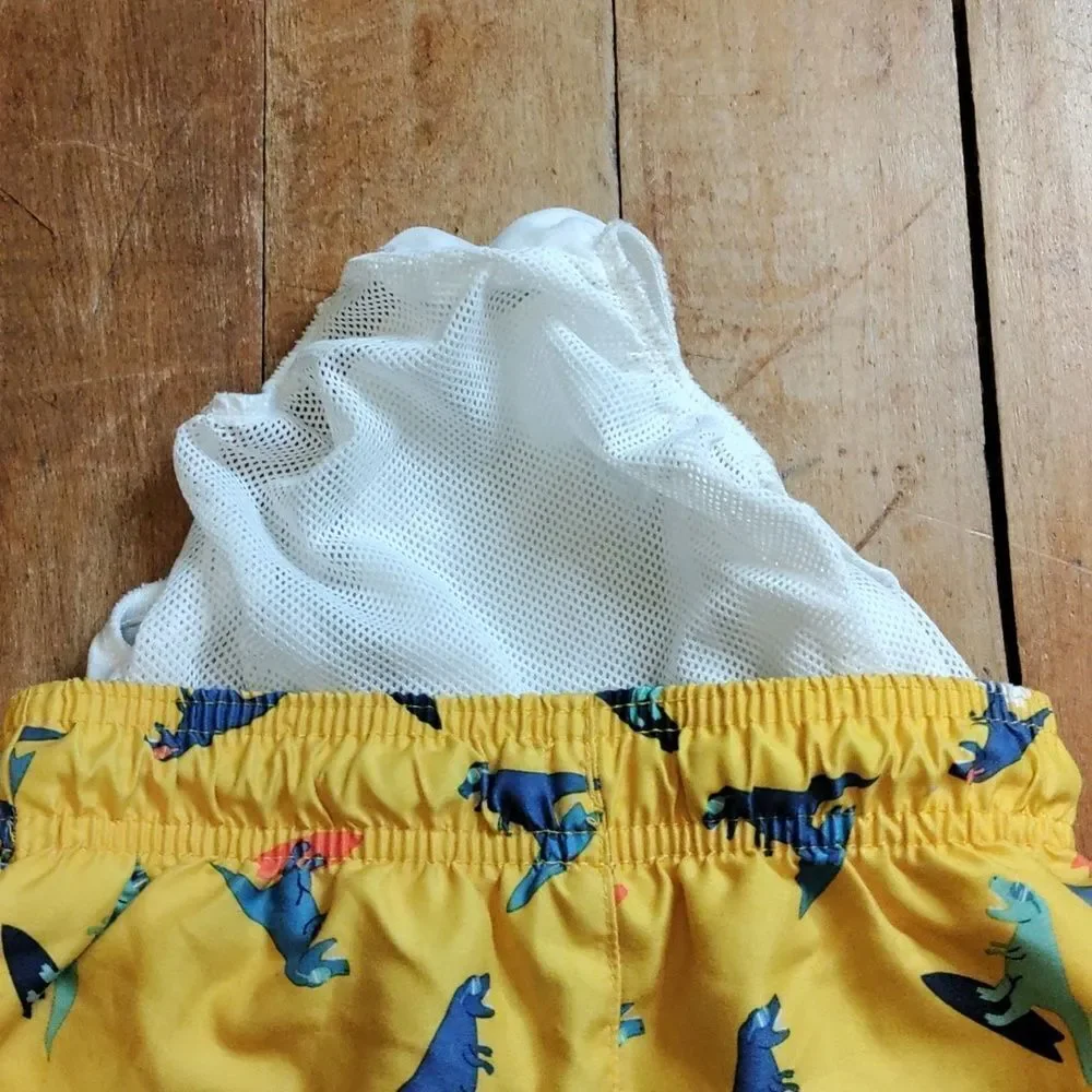Cat & Jack Swim Shorts 3T Yellow Dinosaur Beach Vacation Summer